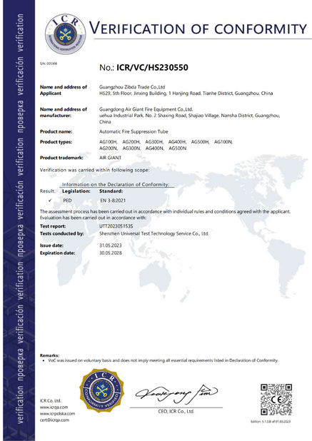 China Guangdong Air Giant Fire Equipment Co.,Ltd. certificaciones