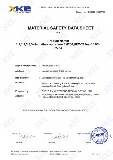 China Guangdong Air Giant Fire Equipment Co.,Ltd. certificaciones
