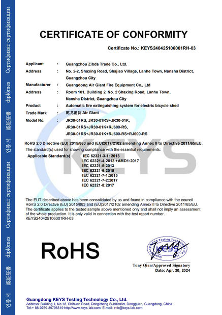 China Guangdong Air Giant Fire Equipment Co.,Ltd. certificaciones