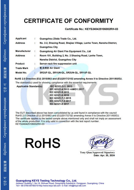 China Guangdong Air Giant Fire Equipment Co.,Ltd. certificaciones